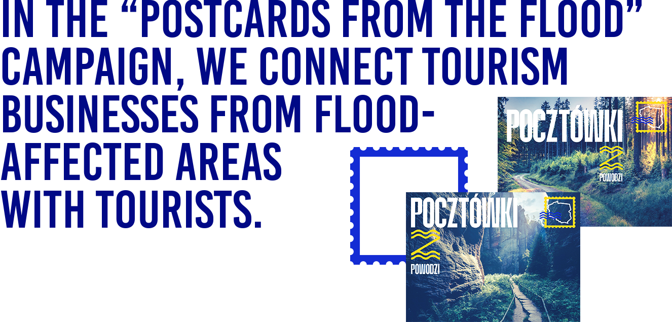W KAMPANII POCZTÓWKI Z POWODZI ŁĄCZYMY OSOBY PROWADZĄCE BIZNESY TURYSTYCZNE NA TERENACH POPOWODZIOWYCH Z TURYSTAMI.